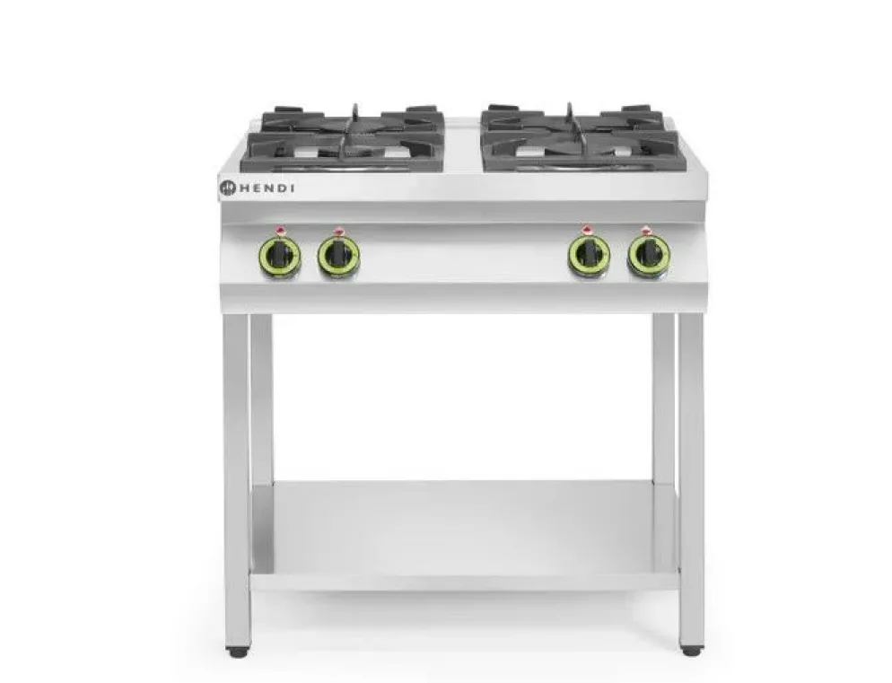 HENDI Gasherd Kitchen Line 4-flammig 19 kW Edelstahl, offener Unterbau