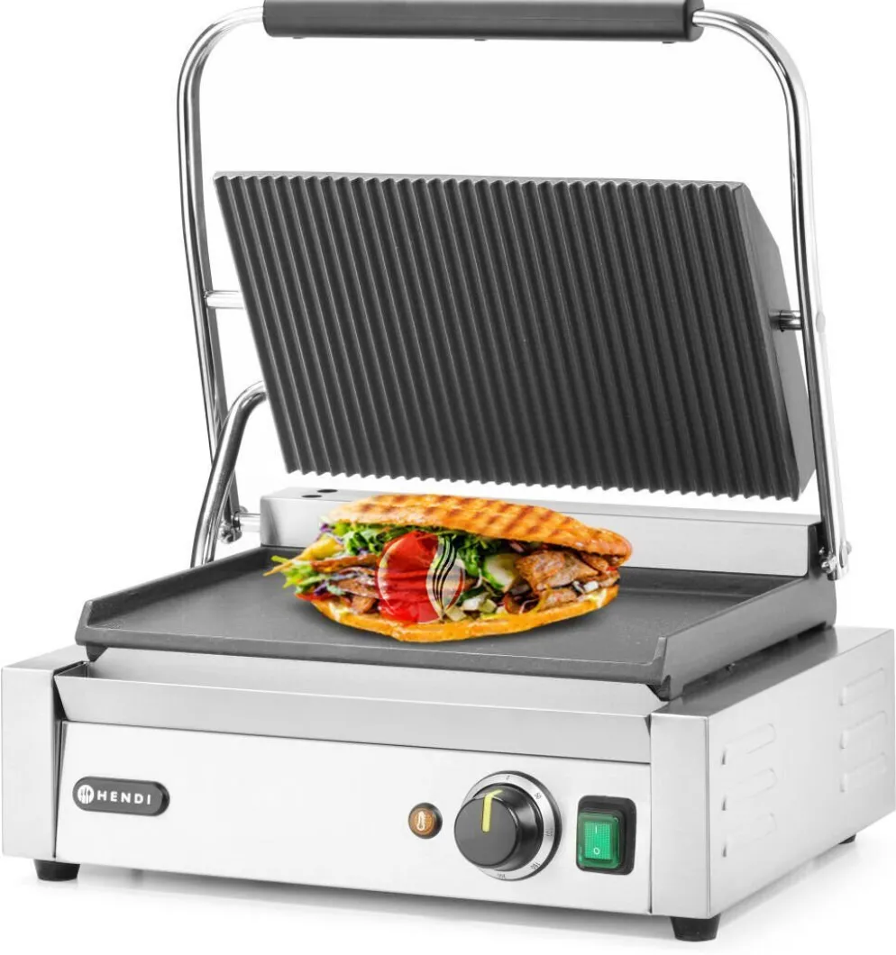 HENDI Kontaktgrill Panini oben gerillt, unten glatt, Breite 430mm