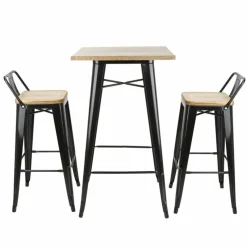 HOLLI ST-BL Bistro Bartisch mit Holzplatte schwarz