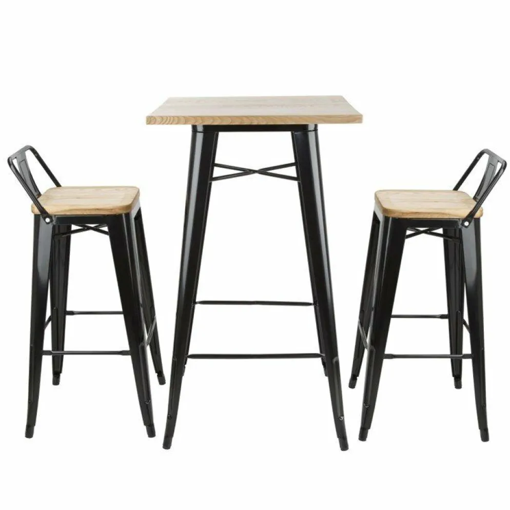 HOLLI ST-BL Bistro Bartisch mit Holzplatte schwarz