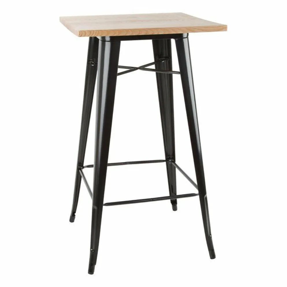 HOLLI ST-BL Bistro Bartisch mit Holzplatte schwarz
