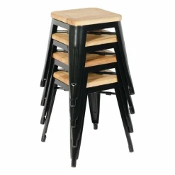 HOLLI-ST-BL35 Bistro Stuhl, Stahl mit Holzsitz, Sitzhöhe 45cm