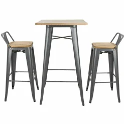 HOLLI ST-G Bistro Bartisch mit Holzplatte grau