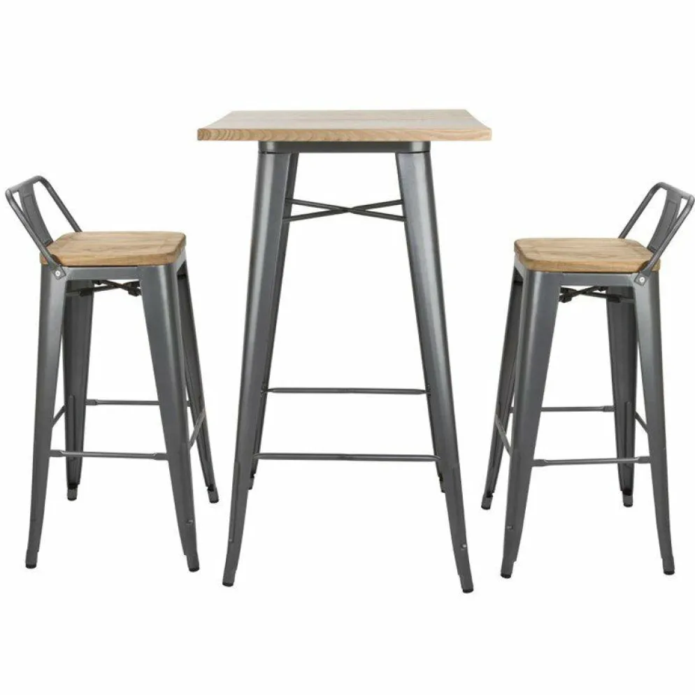 HOLLI ST-G Bistro Bartisch mit Holzplatte grau