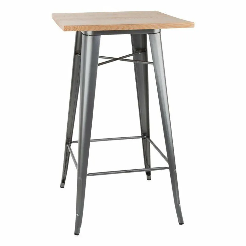 HOLLI ST-G Bistro Bartisch mit Holzplatte grau