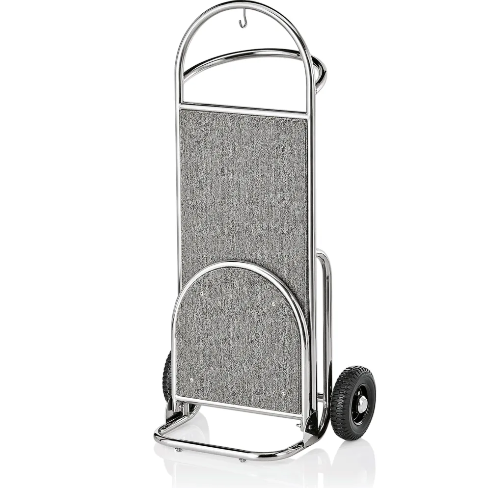 Hotel Gepäckkarre, 61 x 70,5 x 121 cm, silberfarben, grauer Teppich, Edelstahl