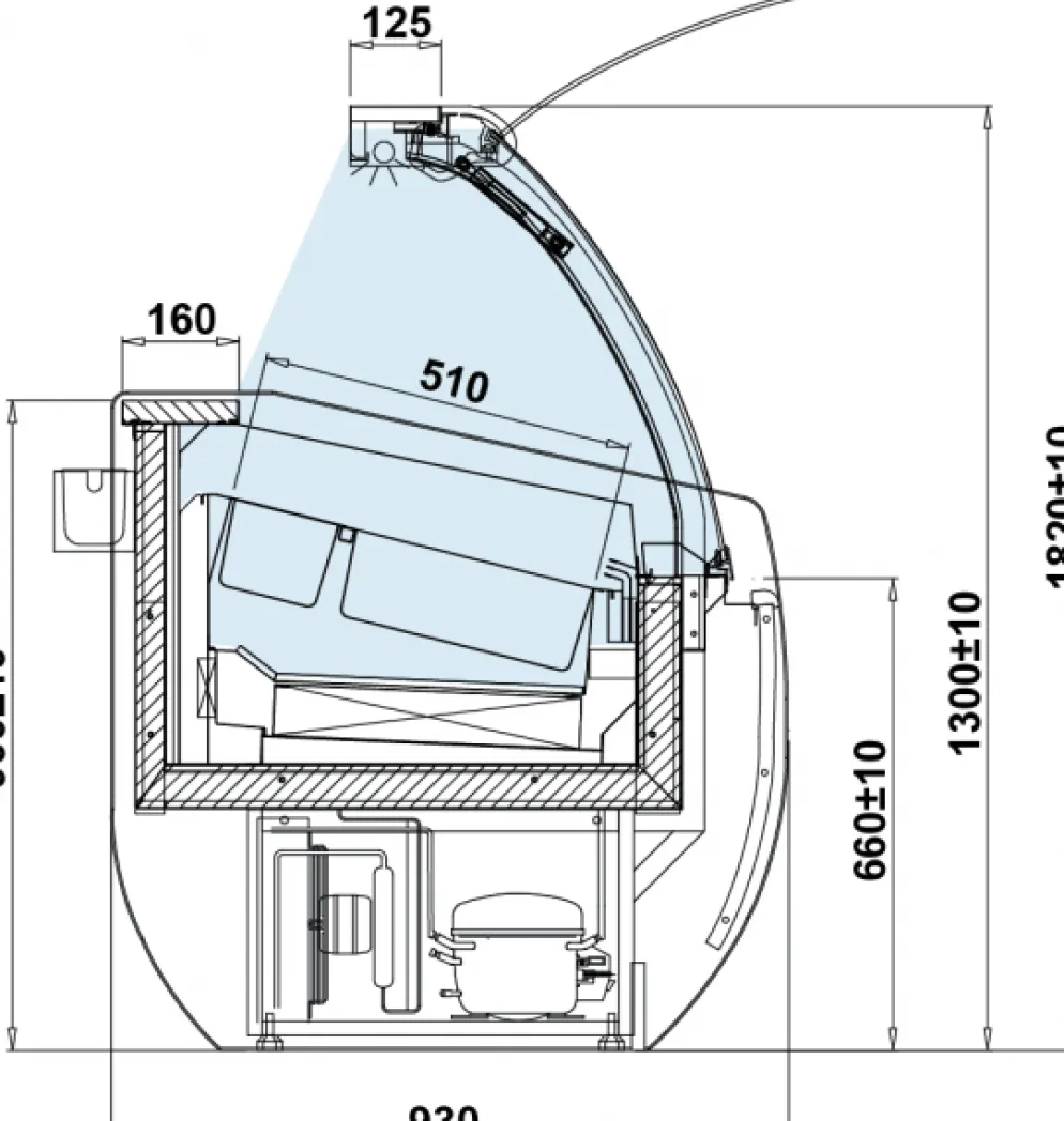 IGLOO Eistheke Eisvitrine Aruba 2/1.0 für 7 Behälter, Breite 1070mm