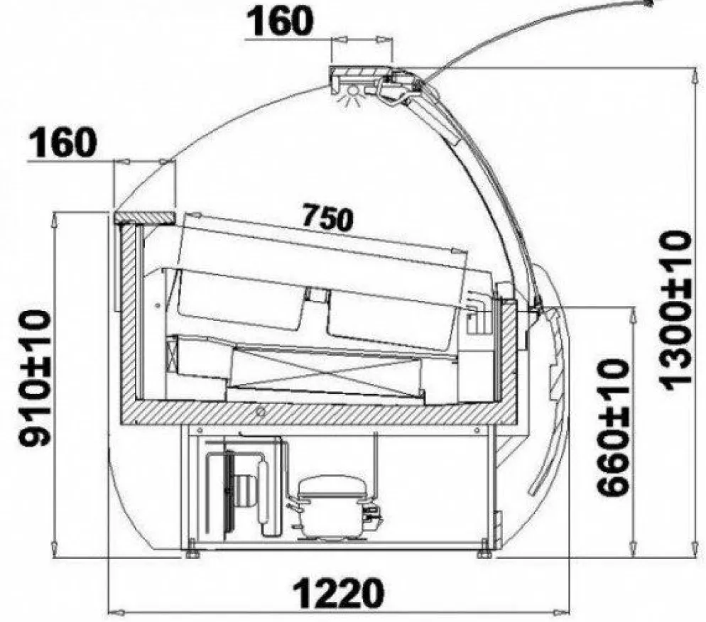 IGLOO Eistheke Eisvitrine Aruba 2.5 für 28 Behälter, Breite 2635mm
