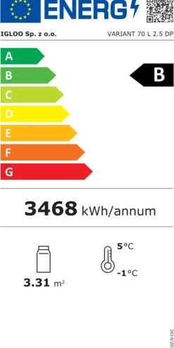 IGLOO Wandkühlregal Variant 257 Black Line mit Glasschiebetüren 1,50 kW, 2570 mm