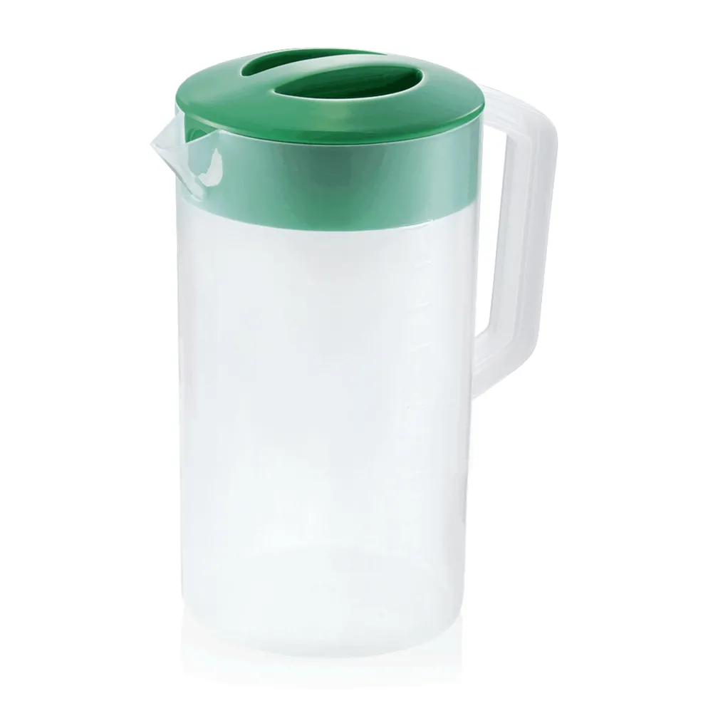 Kanne mit grünem Deckel, 2,5 Liter, Skalierung 250 ml, Polypropylen