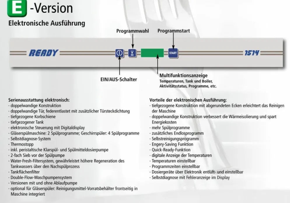 KBS Haubenspülmaschine Ready 1604, 7 Programme, Einschub 465 mm