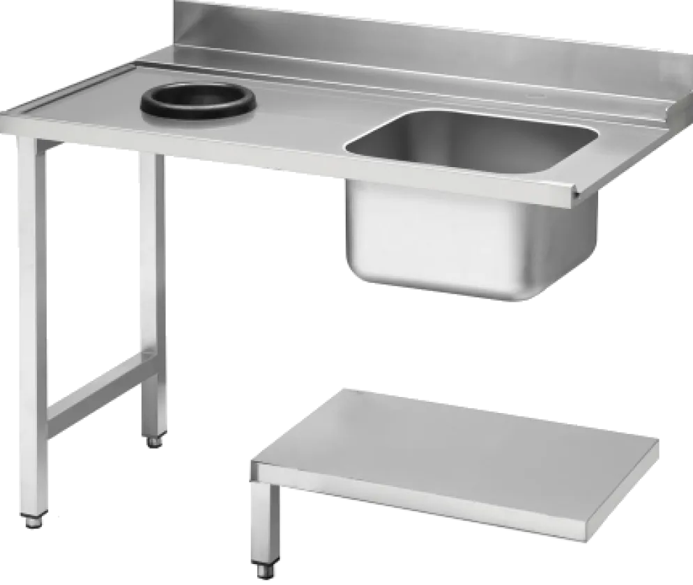KBS Zulauftisch Becken rechts, mit Abfallloch Breite 120cm und Grundboden