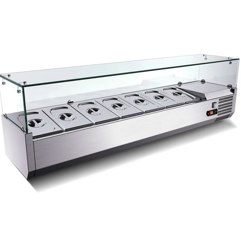 Kühlaufsatzvitrine für 7x GN 1/4, Breite 1600x340 mm, mit Glasaufsatz