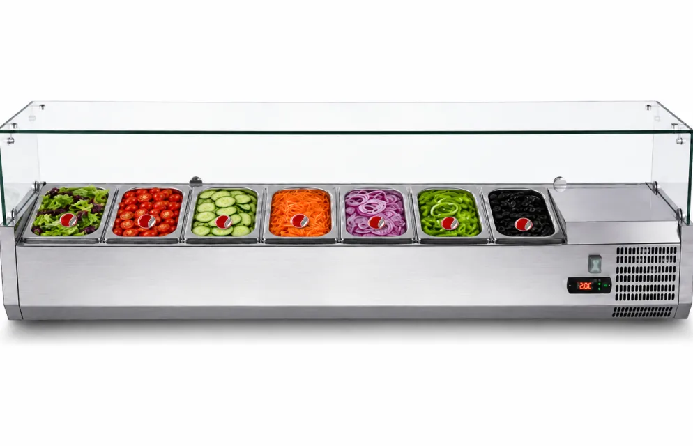 Kühlaufsatzvitrine für 7x GN 1/4, Breite 1600x340 mm, mit Glasaufsatz
