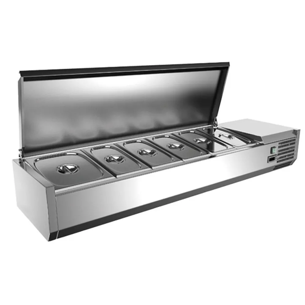 Kühlaufsatzvitrine für 6x GN 1/4, Breite 1400x340 mm, mit Edelstahldeckel