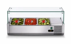 Kühlaufsatzvitrine für 3x GN 1/3, Breite 1200x400 mm, mit Glasaufsatz