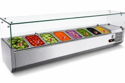 Kühlaufsatzvitrine für 8x GN 1/4, Breite 1800x340 mm, mit Glasaufsatz
