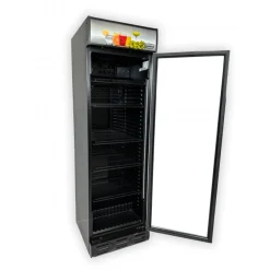 Kühlschrank 1 Glastür Schwarz 382 L, Türanschlag rechts, Breite 595mm