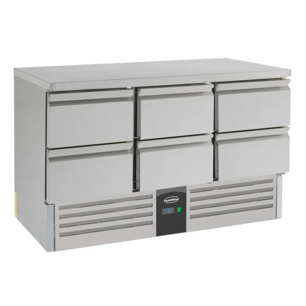 Kühltisch Compact Line Edelstahl, 6 Schubladen, 1365x700x875mm