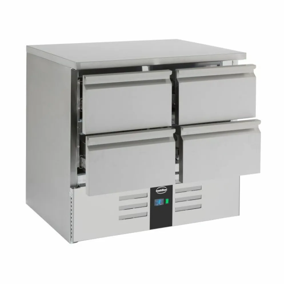 Kühltisch Compact Line Edelstahl, 4 Schubladen, 900x700x875mm