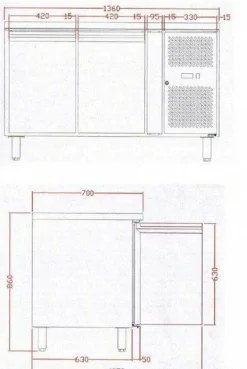Kühltisch KT 210, 1360x700x860 mm - GN 1/1