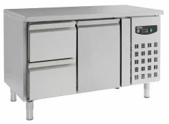 Kühltisch mit Tür und 2 Schubladen, 1360x700x850mm - GN 1/1