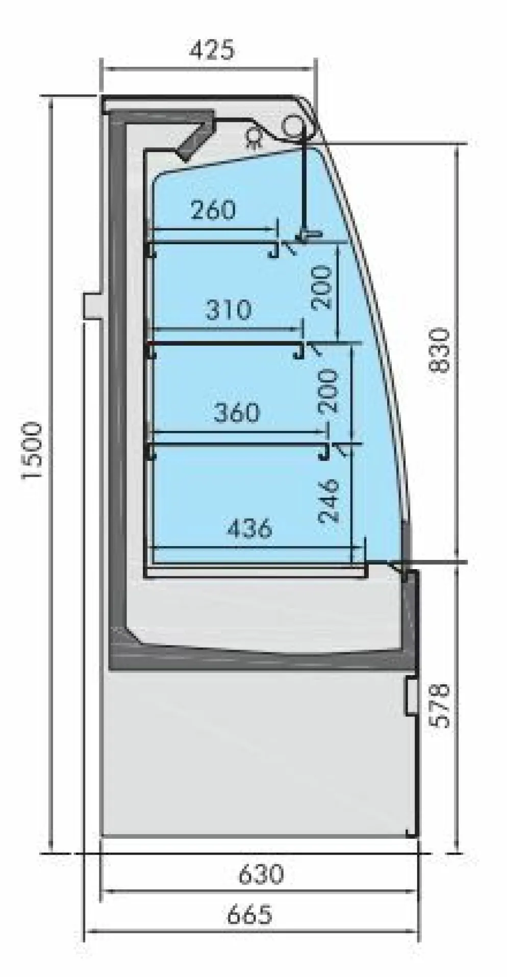 Kühlvitrine NOAH 1.5 gebogen 1510 mm, Umluft