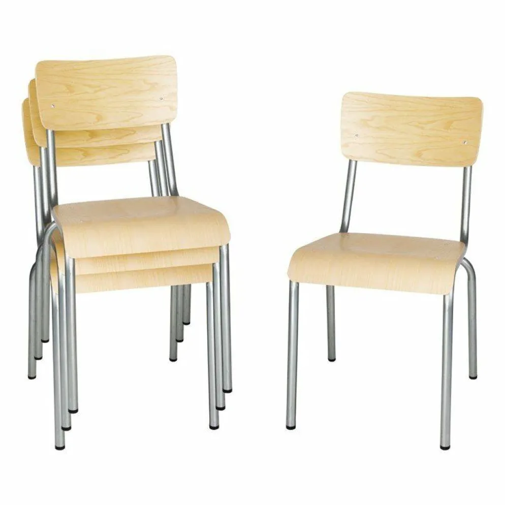 KRISTA-ST Stuhl Stahl mit Holzsitz und Rückenlehne