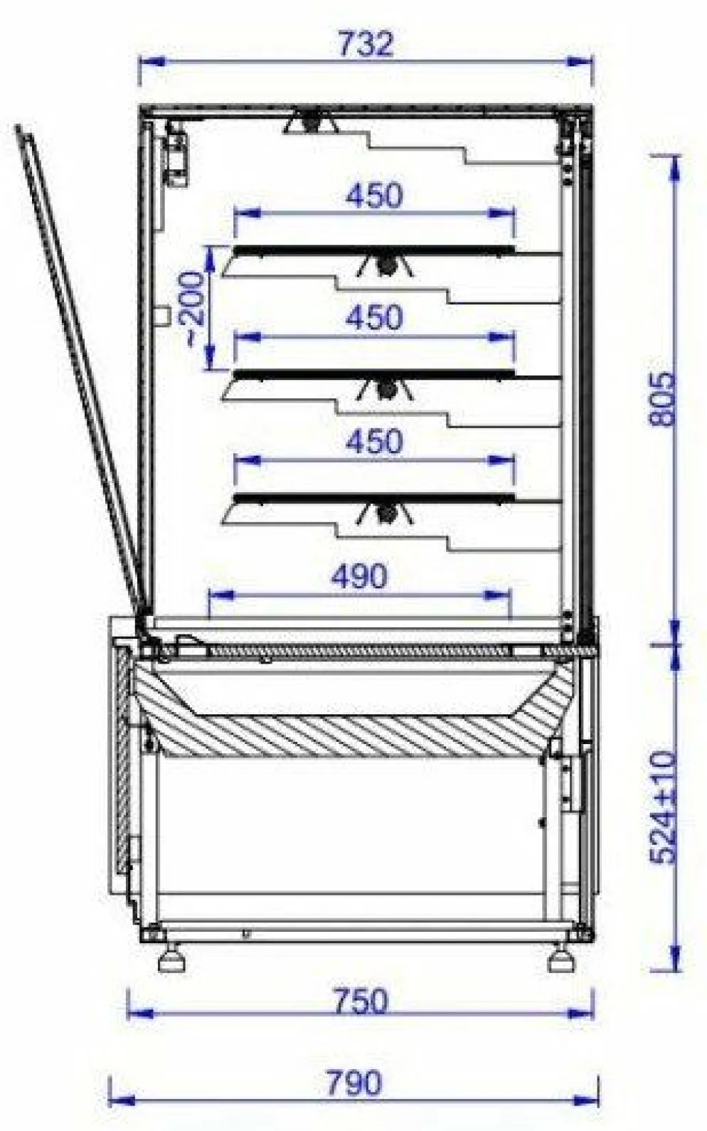 Kuchentheke Kuchenvitrine NERO 1.0 schwarz, 937x790x1400mm