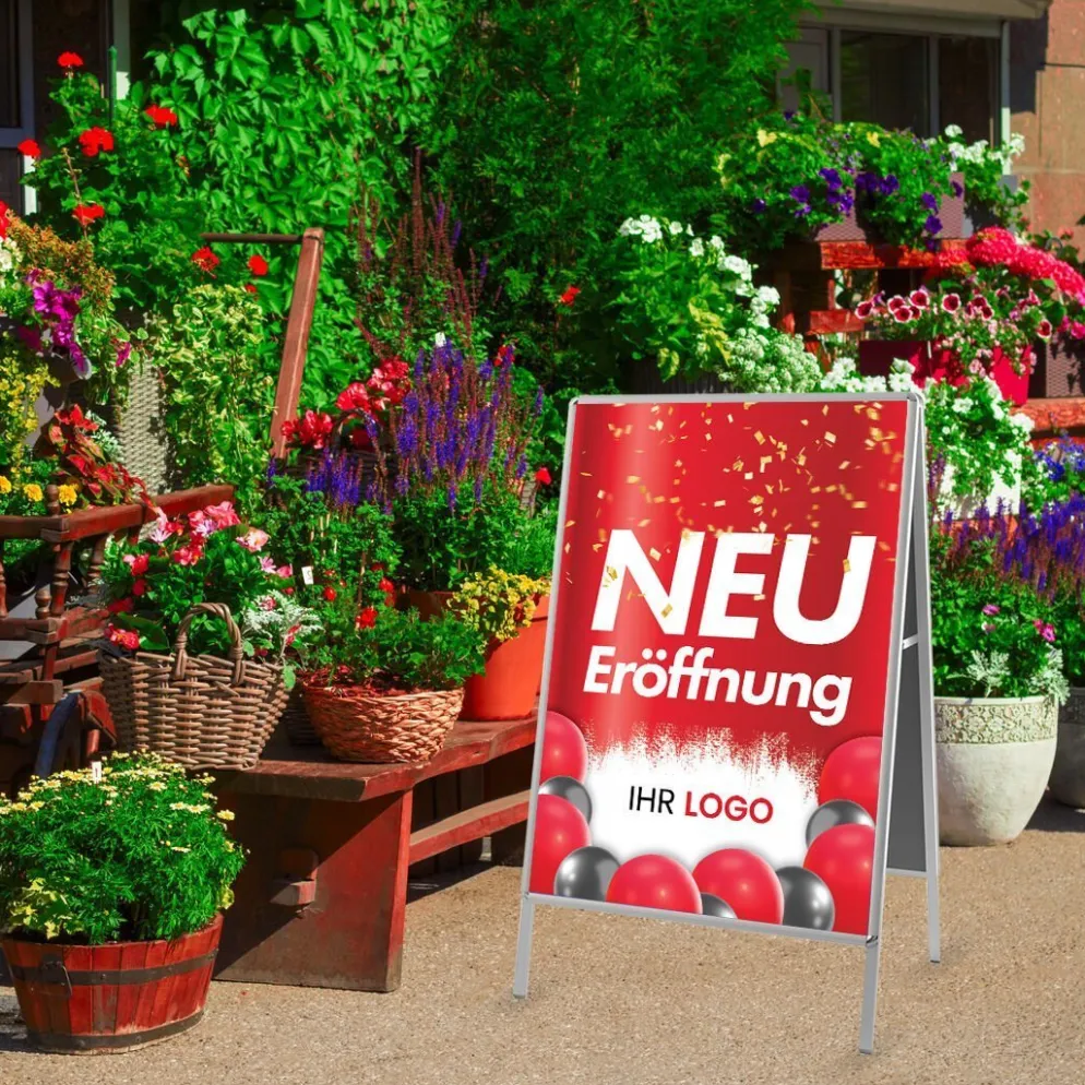 Kundenstopper GNE250 für Neu-Eröffnungen mit Plakat & Logo