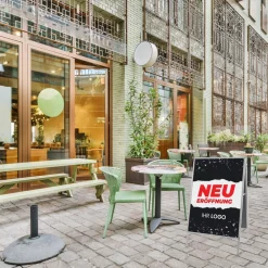 Kundenstopper GNE100 für Neu-Eröffnungen mit Plakat & Logo