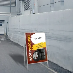 Kundenstopper GNE555 für Räderwechsel mit A1-Plakat & Logo