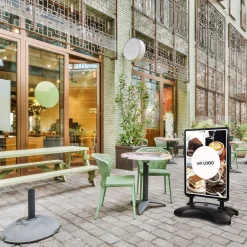 Kundenstopper SNE530 für Cafés mit A1-Plakat & Logo
