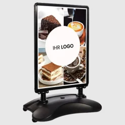 Kundenstopper SNE530 für Cafés mit A1-Plakat & Logo