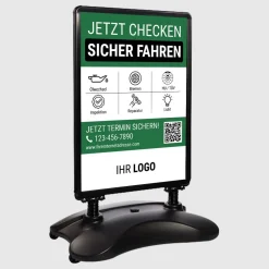 Kundenstopper SNE580 für KFZ-Werkstatt mit A1-Plakat & Logo