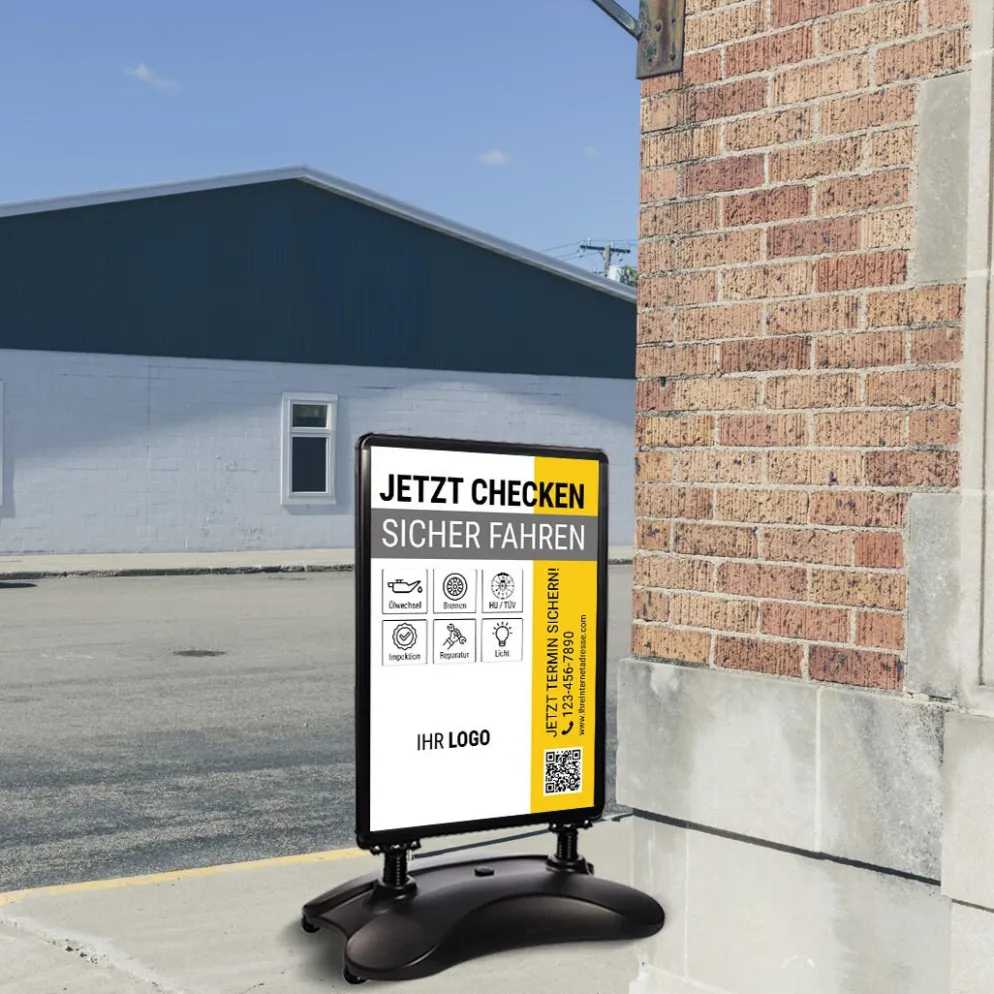 Kundenstopper SNE595 für KFZ-Werkstatt mit A1-Plakat & Logo