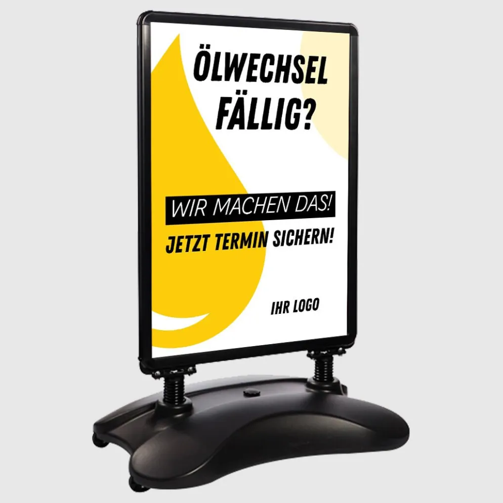 Kundenstopper SNE570 für Ölwechsel mit A1-Plakat & Logo