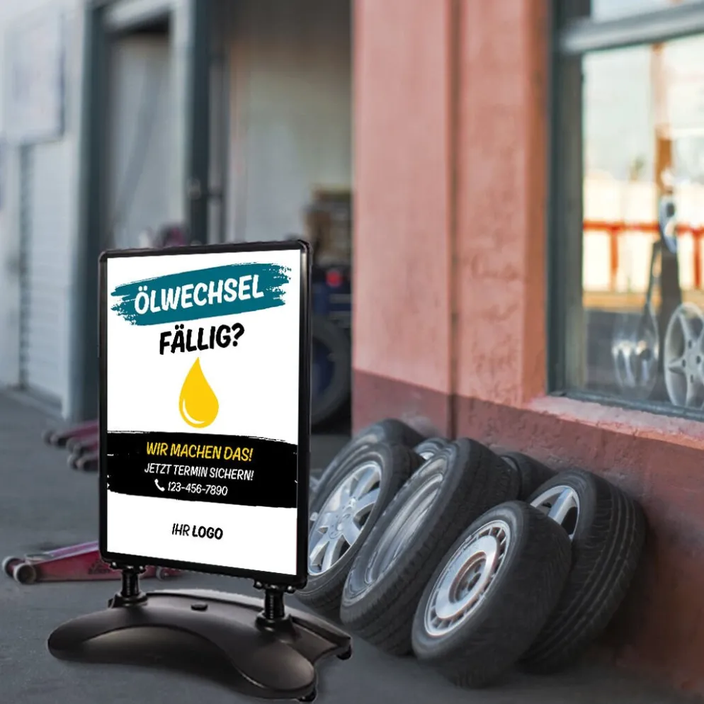 Kundenstopper SNE560 für Ölwechsel mit A1-Plakat & Logo