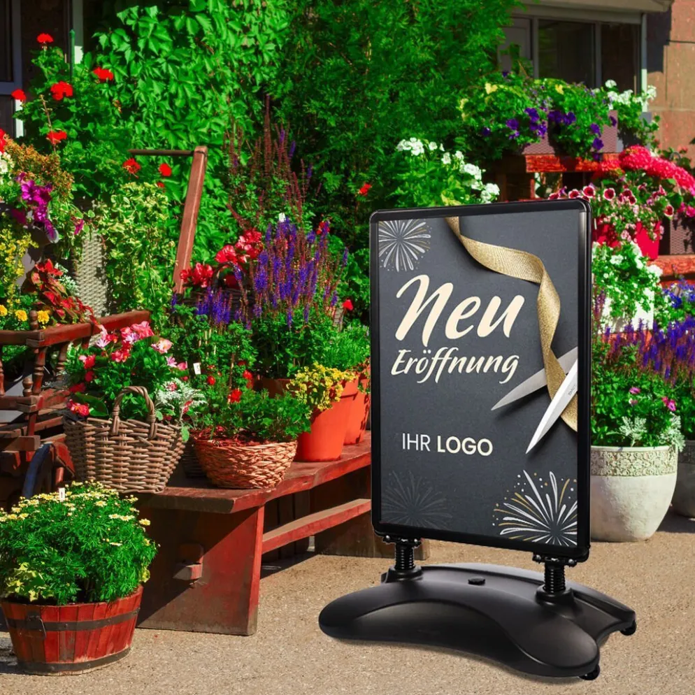 Kundenstopper SNE150 für Neu-Eröffnungen mit A1-Plakat & Logo