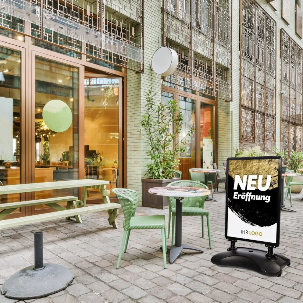 Kundenstopper SNE400 für Neu-Eröffnungen mit A1-Plakat & Logo