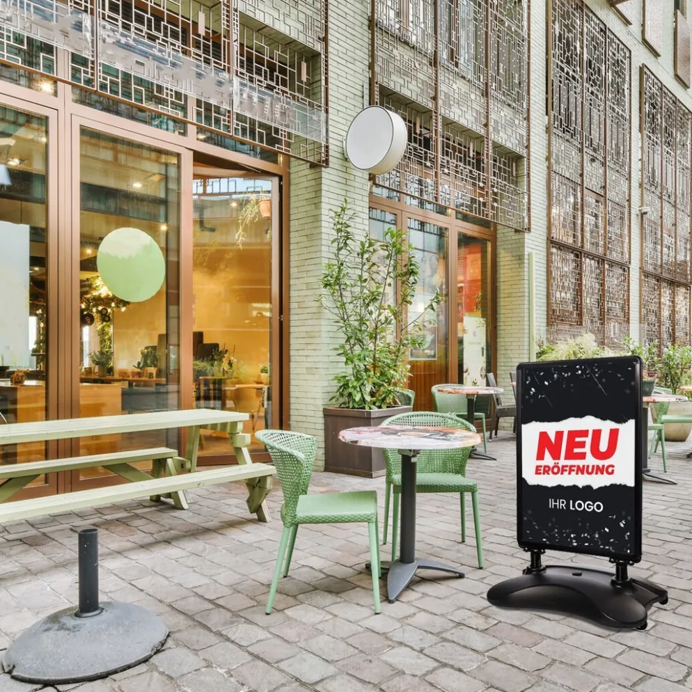 Kundenstopper SNE100 für Neu-Eröffnungen mit A1-Plakat & Logo