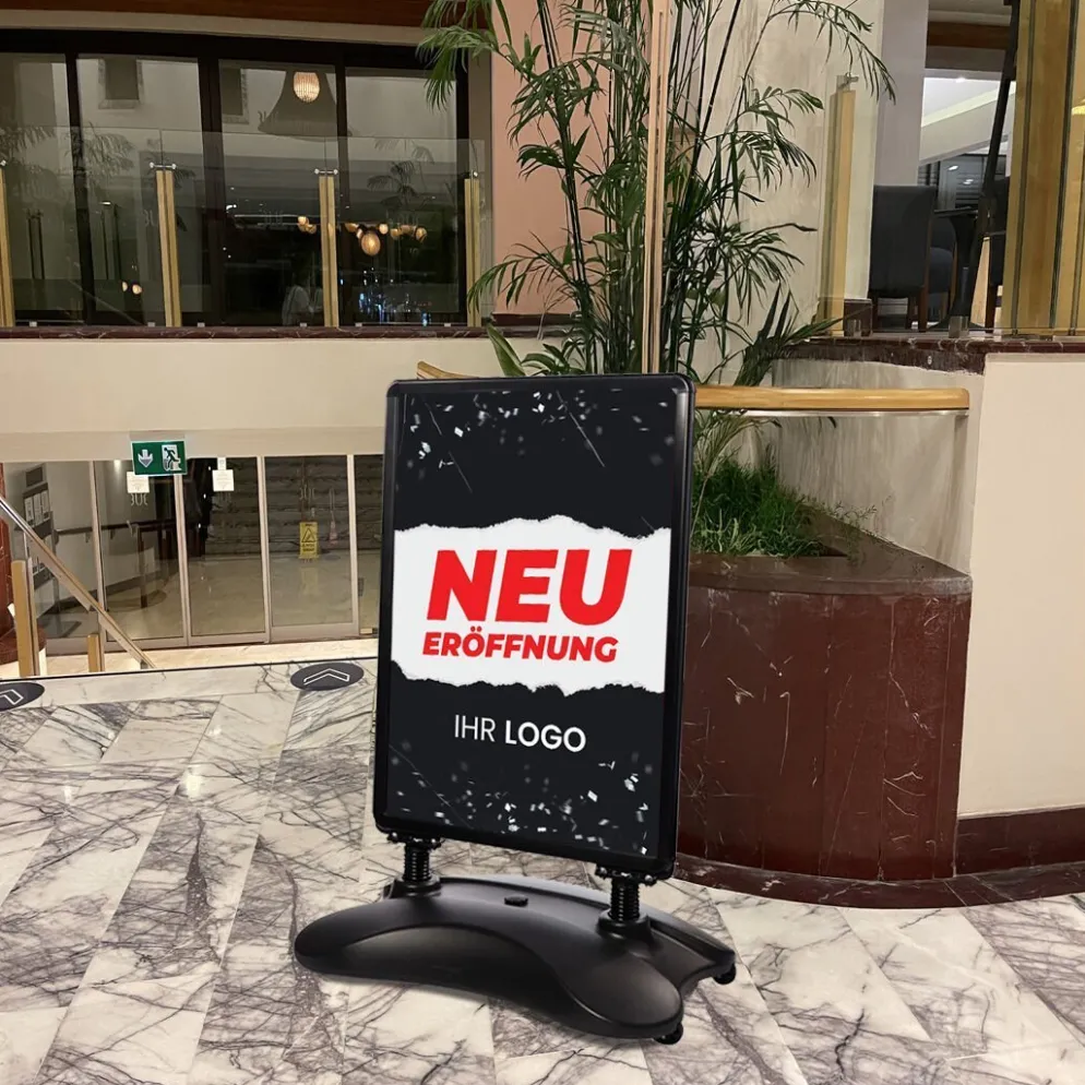 Kundenstopper SNE100 für Neu-Eröffnungen mit A1-Plakat & Logo