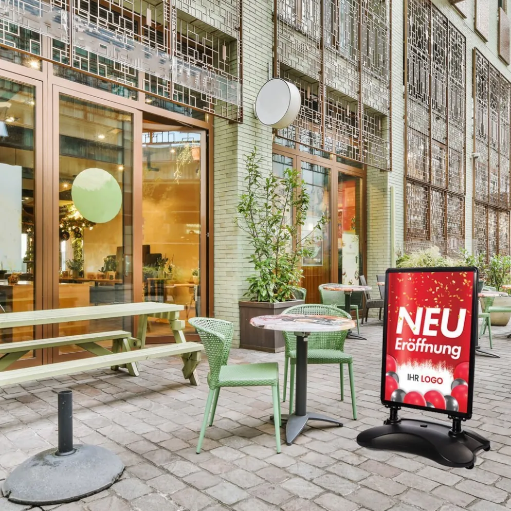 Kundenstopper SNE250 für Neu-Eröffnungen mit A1-Plakat & Logo