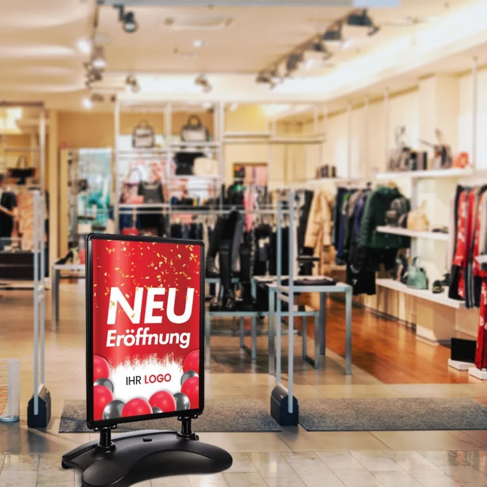 Kundenstopper SNE250 für Neu-Eröffnungen mit A1-Plakat & Logo