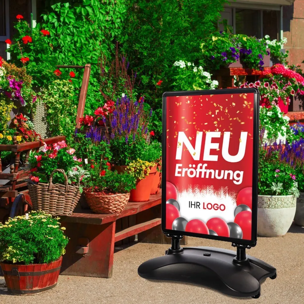Kundenstopper SNE250 für Neu-Eröffnungen mit A1-Plakat & Logo