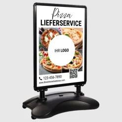Kundenstopper SNE605 für Pizza-Lieferservice mit A1-Plakat QR-Code & Logo