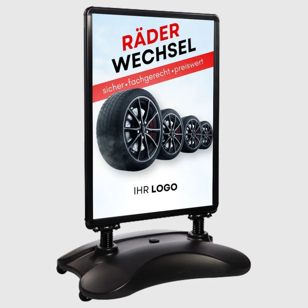Kundenstopper SNE550 für Räderwechsel mit A1-Plakat & Logo