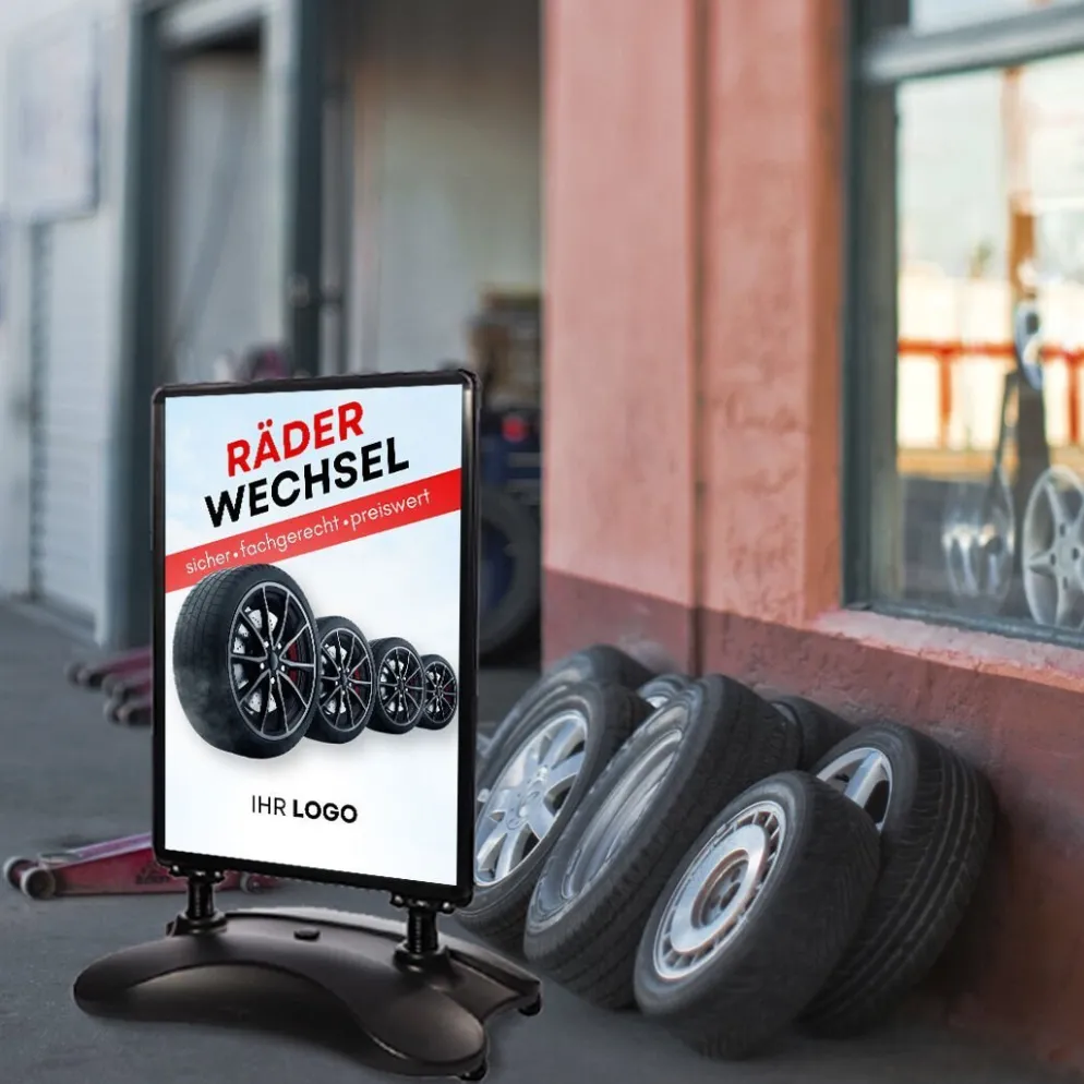 Kundenstopper SNE550 für Räderwechsel mit A1-Plakat & Logo