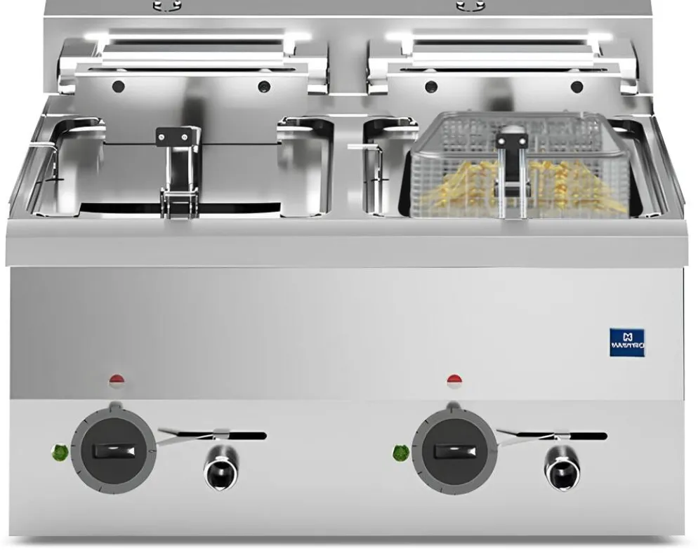 MASTRO Elektro Fritteuse 2 Becken 2x 10L, 400V 18kW, 700x650x300mm