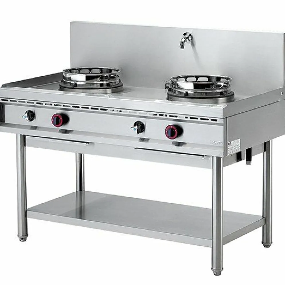 MASTRO Gas-Wokkochfeld 2 Brenner, Wasserhähne, Breite 130cm, 2x 13kW